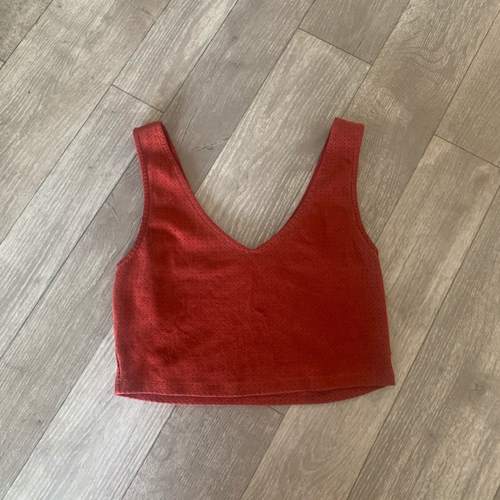 Red suede crop top